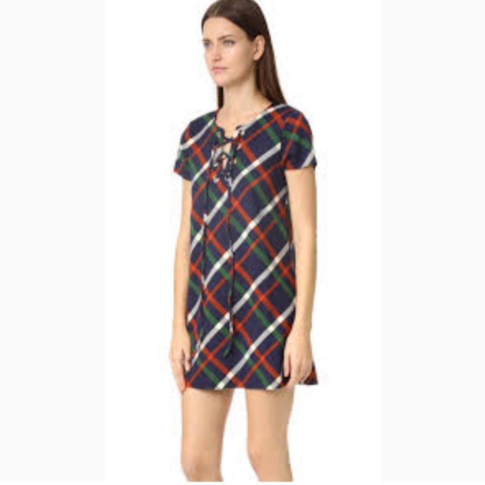 NWT J.O.A plaid Lace Up dress